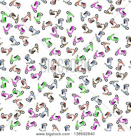 Colorful Scooters Isolated on White Background. Seamless Scooter Pattern