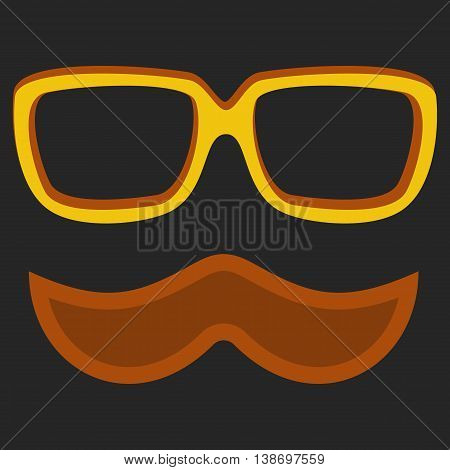 Hipster nerd glasses and stylish mustache on black. Web Banner Vector Flat Design .Vector Mustache and Glasses Icon. Hipster creative design template illustration