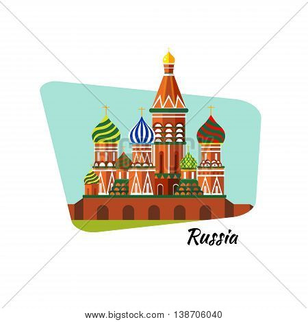 Welcome to Russia. St. Basil's Cathedral on Red square - stock flat illustration. Landscape design. Raster copy.