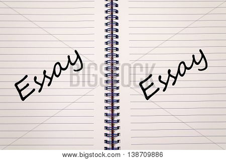 Essay text concept write on notebook .
