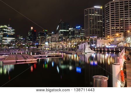 16 July 2016: Darling Harbour Sydney AUSTRALIA: iceberg installation for the Cool Yule Festival
