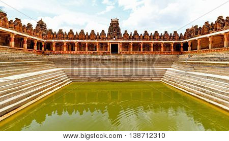 Temple tank at Bhoga Nandeeshwara, Chikaballapur captured on July 16th, 2016