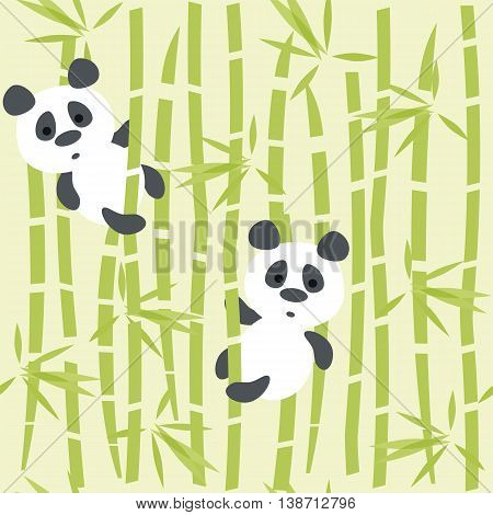Seamless pattern panda bears on a bambo
