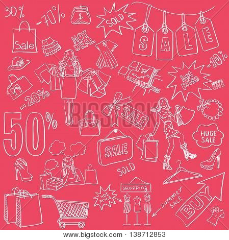 Shopping doodles Sale set. Hand drawn style. Vector illustration, EPS 10
