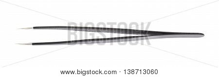 Black metal anti-static tweezers tool isolated over the white background