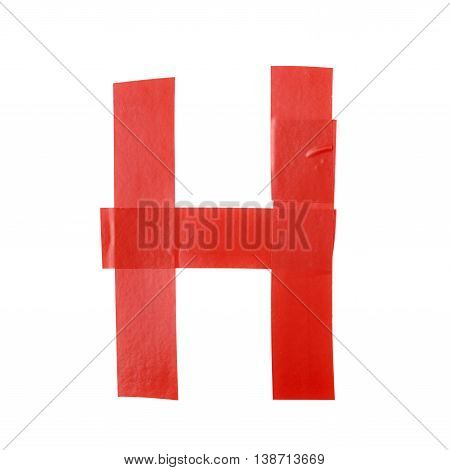 Letter H symbol made of insulating tape pieces, isolated over the white background
