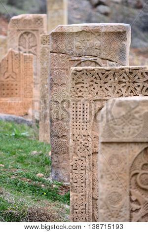 Sacred place at Ancient monastery Noravank in the mountains in Amaghu valley, Armenia. Was founded in 1205. 