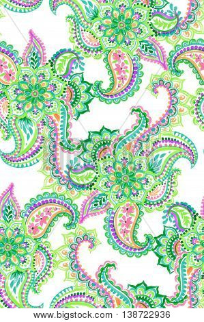 amazing colorful seamless paisley pattern, with beautiful hand drawn illustration. isolated elements on white background.
