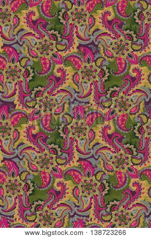 watercolor hand drawnpaisley. seamless pattern with spicy traditional colors, watercolor illustrations, lace details.