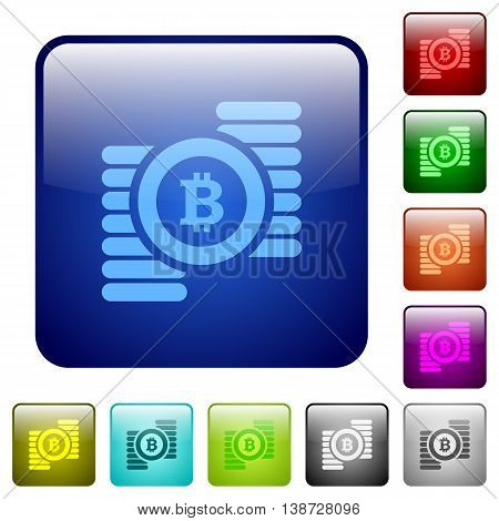 Set of bitcoins color glass rounded square buttons