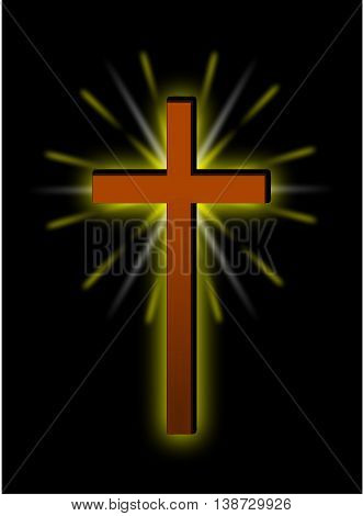 christian cross , brown cross on a black background