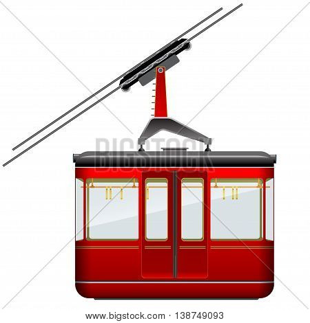Red big and old cabin cableway on a white background. Isolated.