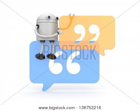 Robot and Quotation Mark. 3d illustration