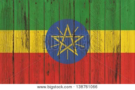 Flag of Ethiopia painted on wooden frame