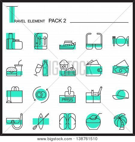 Travel Element Line Icon Set 2.Beach and Sea thin icons.Color pack.Graphic vector logo set.Pictogram design.