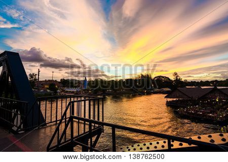 Colorful Sky Sunset On The River Kwai Railway