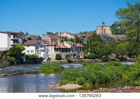 View on the riverbanks of Villefranche-de-Rouergue in France