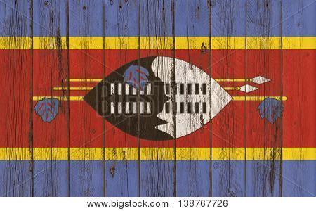 Flag of Swaziland painted on wooden frame
