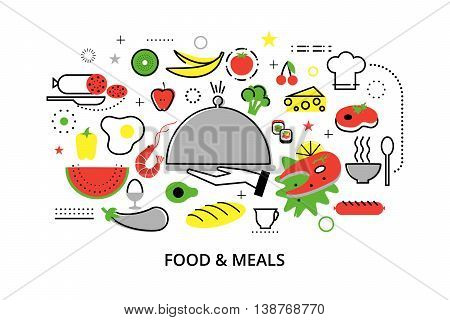 Modern flat thin line design vector illustration concepts of homemade food and restaurant meals for graphic and web design