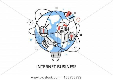 Modern flat thin line design vector illustration infographic concept with icons of online business internet marketing idea office and finance objects on modern background for graphic and web design