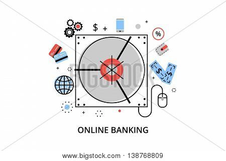 Modern flat thin line design vector illustration infographic concept of online banking internet money operations and payment transations for graphic and web design