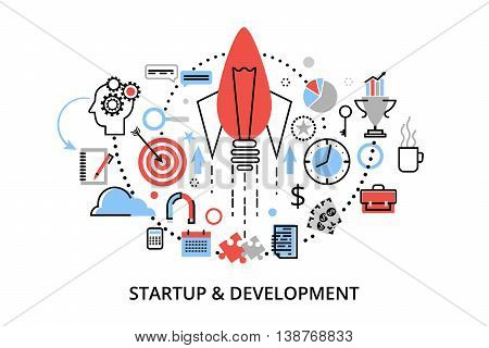 Modern flat thin line design vector illustration concepts of startup project business strategy and innovation development for graphic and web design