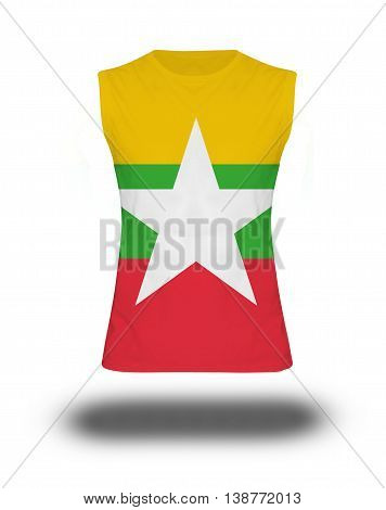 Athletic Sleeveless Shirt With Mynmar Flag On White Background And Shadow