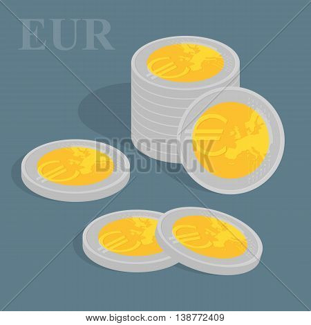 Euro coins set. Vector illustration. Pile of coins