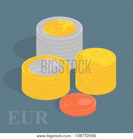 Euro coins set. Vector illustration. Pile of coins