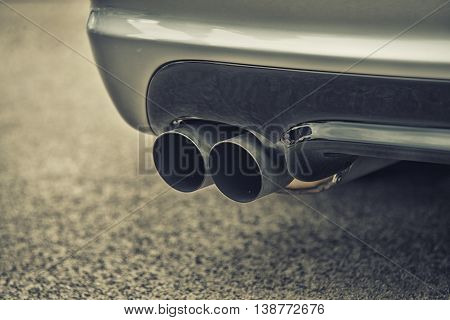 Double Exhaust Pipes Of A Modern Sports Car