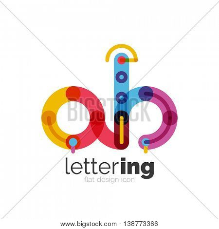 Letter logo business linear icon on white background. Alphabet initial letters company name concept. Flat thin line segments connected to each other. Flat cartoon industrial wire or tube design of ABC