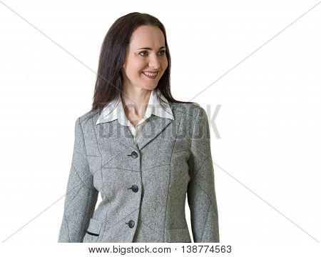 Attractive business woman portrait against of white background