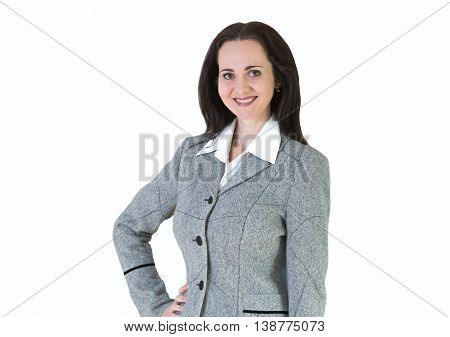 Attractive business woman portrait against of white background