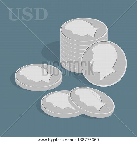 Vector finance concept. Pile of coins. Dollar
