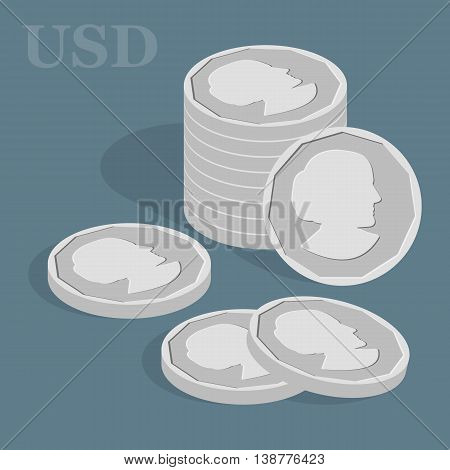 Vector finance concept. Pile of coins. Dollar