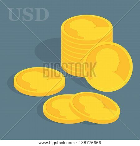 Vector finance concept. Pile of coins. Dollar