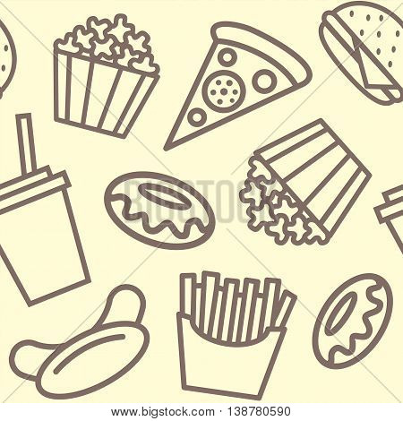 Fast food background pattern outline illustration vector