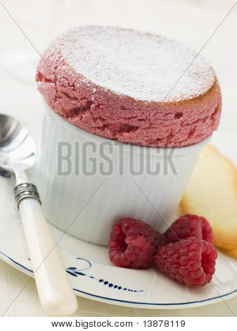 Hot Raspberry SoufflÃ© with Langue de Chat Biscuits