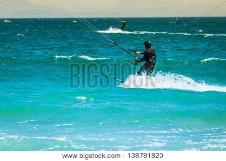 flying kiter in Tarifa Spein Europe  