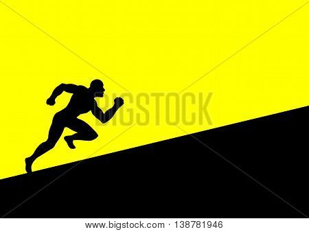 Silhouette of a man figure running uphill