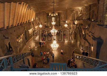 Wieliczka, POLAND - July 01:, 2016: Alter in St. Kinga's Chapel inside Wieliczka salt mine. UNESCO World Heritage Site