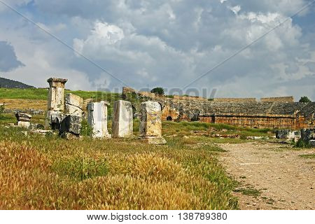 Ruins of the ancient city of Hierapolis at spring time, Turkey
