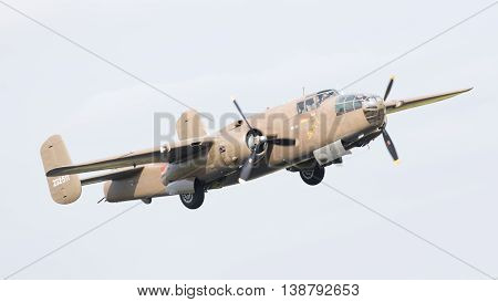 Leeuwarden, The Netherlands - June 10: Ww2 B-25 Mitchell Bomber In Dutch Markings During The Dutch A
