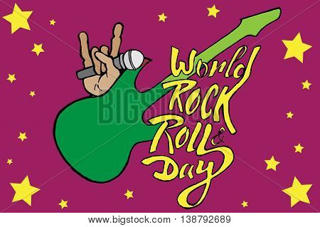 World day of rock. Hand drawn vector stock illustration.