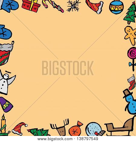 Christmas icons set. Holiday objects collection. Hand drawn vector stock illustration. Seamless background pattern.