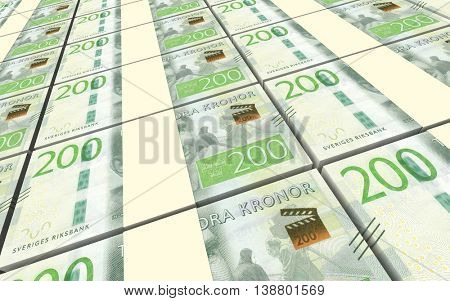 Swedish kronor bills stacks background. 3D illustration.