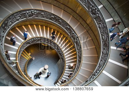 ROME, ITALY - APRIL 8, 2016: Spiral stairs of the Vatican Museums in Vatican city