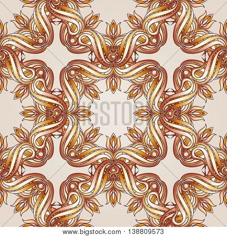 Brown and yellow seamless vector pattern on beige background