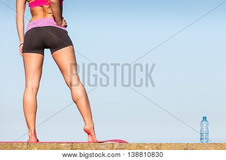 Woman Drinking Water After Sport Gym Outdoor
