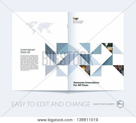 Brochure template layout, cover design annual report, magazine, flyer, leaflet in A4 with grey triangles for business, technology and science in style of material design. Vector.